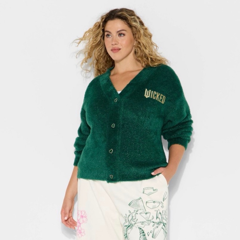 Wicked Elphaba Sparkly Green Fuzzy Cardigan 2025